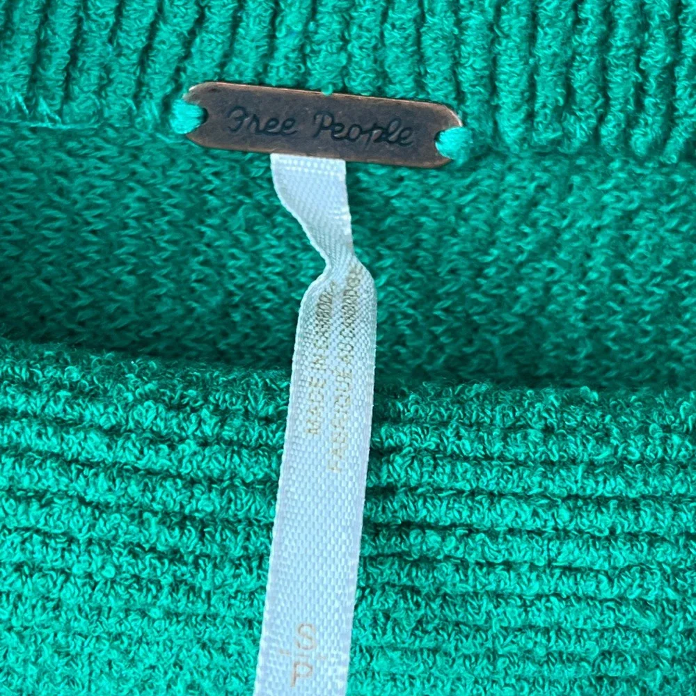 2/$30 Free People  Slouchy Tunic Green Ribbed Mock Neck Oversized Sweater S - Picture 5 of 7